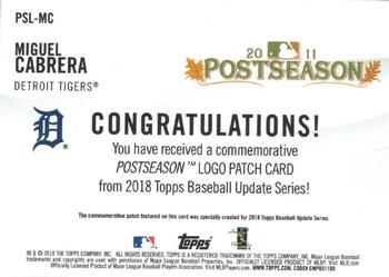 2018 Topps Update - MLB Postseason Logo Manufactured Patch #PSL-MC Miguel Cabrera Back