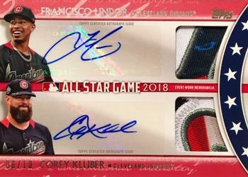 2018 Topps Update - All-Star Stitches Dual Autograph Red #SSD-LK Francisco Lindor / Corey Kluber Front
