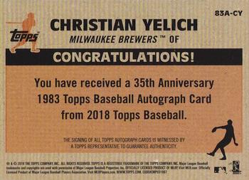 2018 Topps Update - 1983 Topps Baseball 35th Anniversary Autographs #83A-CY Christian Yelich Back