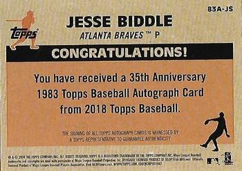 2018 Topps Update - 1983 Topps Baseball 35th Anniversary Autographs #83A-JS Jesse Biddle Back
