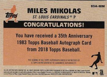 2018 Topps Update - 1983 Topps Baseball 35th Anniversary Autographs #83A-MM Miles Mikolas Back
