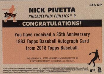 2018 Topps Update - 1983 Topps Baseball 35th Anniversary Autographs #83A-NP Nick Pivetta Back