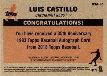 2018 Topps Update - 1983 Topps Baseball 35th Anniversary Autographs #83A-LC Luis Castillo Back
