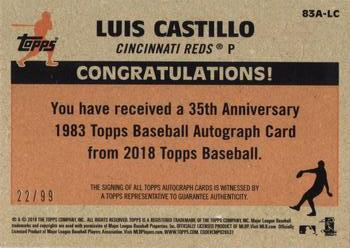 2018 Topps Update - 1983 Topps Baseball 35th Anniversary Autographs Black #83A-LC Luis Castillo Back