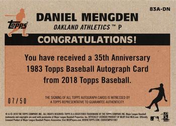 2018 Topps Update - 1983 Topps Baseball 35th Anniversary Autographs Gold #83A-DN Daniel Mengden Back
