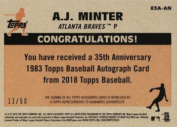 2018 Topps Update - 1983 Topps Baseball 35th Anniversary Autographs Gold #83A-AN A.J. Minter Back
