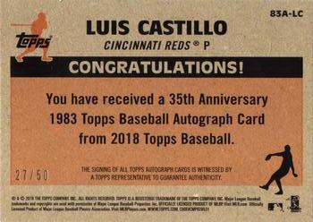 2018 Topps Update - 1983 Topps Baseball 35th Anniversary Autographs Gold #83A-LC Luis Castillo Back