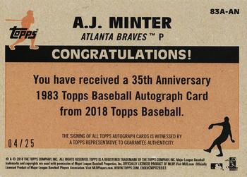 2018 Topps Update - 1983 Topps Baseball 35th Anniversary Autographs Red #83A-AN A.J. Minter Back