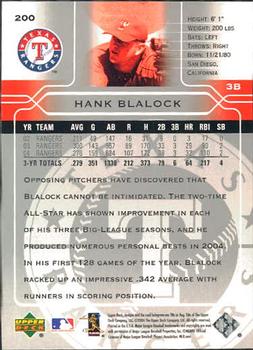 2005 Upper Deck #200 Hank Blalock Back