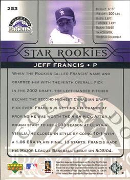 2005 Upper Deck #253 Jeff Francis Back