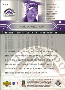 2005 Upper Deck #342 Todd Helton Back