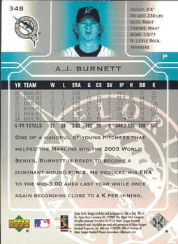 2005 Upper Deck #348 A.J. Burnett Back