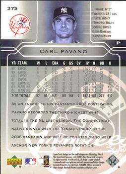 2005 Upper Deck #375 Carl Pavano Back