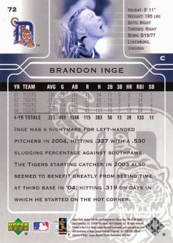 2005 Upper Deck #72 Brandon Inge Back