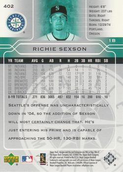2005 Upper Deck #402 Richie Sexson Back