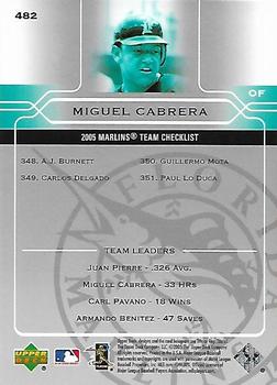 2005 Upper Deck #482 Miguel Cabrera Back