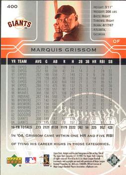 2005 Upper Deck #400 Marquis Grissom Back