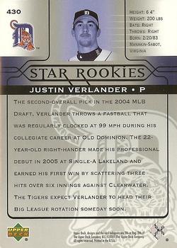2005 Upper Deck #430 Justin Verlander Back