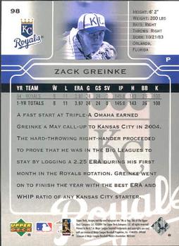 2005 Upper Deck #98 Zack Greinke Back