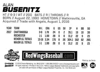 2018 Choice Rochester Red Wings #4 Alan Busenitz Back