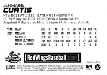 2018 Choice Rochester Red Wings #7 Jermaine Curtis Back