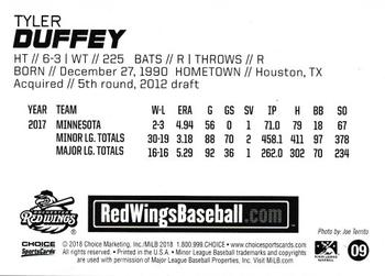2018 Choice Rochester Red Wings #9 Tyler Duffey Back