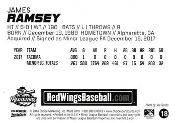 2018 Choice Rochester Red Wings #18 James Ramsey Back