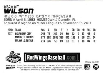 2018 Choice Rochester Red Wings #25 Bobby Wilson Back