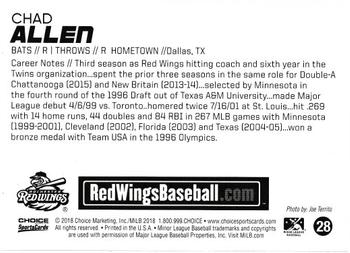 2018 Choice Rochester Red Wings #28 Chad Allen Back