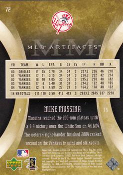 2005 Upper Deck Artifacts #72 Mike Mussina Back