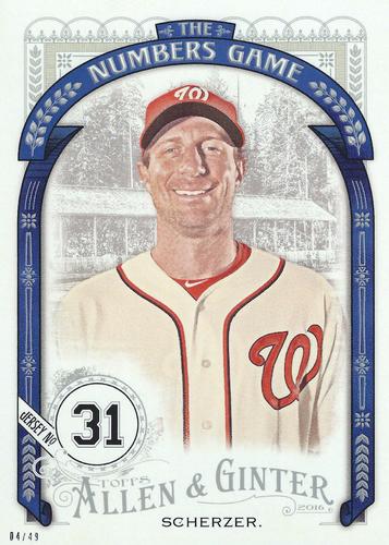 2016 Topps Allen & Ginter The Numbers Game 5x7 #NG-13 Max Scherzer Front