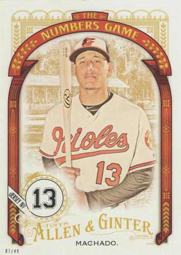 2016 Topps Allen & Ginter The Numbers Game 5x7 #NG-23 Manny Machado Front
