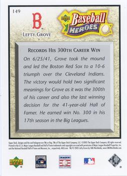 2005 Upper Deck Baseball Heroes #149 Lefty Grove Back