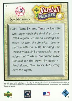 2005 Upper Deck Baseball Heroes #21 Don Mattingly Back