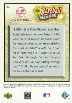 2005 Upper Deck Baseball Heroes #22 Don Mattingly Back