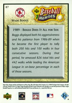 2005 Upper Deck Baseball Heroes #87 Wade Boggs Back
