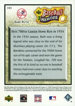 2005 Upper Deck Baseball Heroes #103 Babe Ruth Back