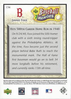 2005 Upper Deck Baseball Heroes #134 Jimmie Foxx Back