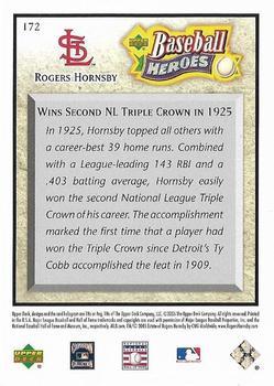 2005 Upper Deck Baseball Heroes #172 Rogers Hornsby Back