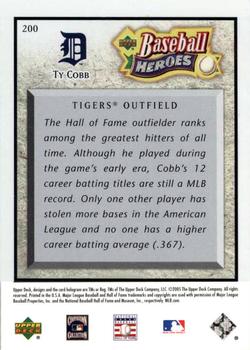 2005 Upper Deck Baseball Heroes #200 Ty Cobb Back