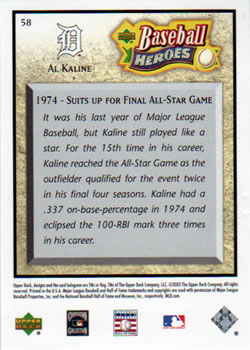 2005 Upper Deck Baseball Heroes #58 Al Kaline Back
