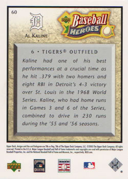 2005 Upper Deck Baseball Heroes #60 Al Kaline Back
