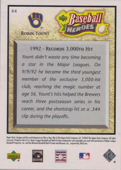 2005 Upper Deck Baseball Heroes #64 Robin Yount Back