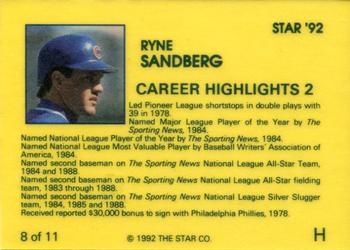 1992 Star Ryne Sandberg - Glossy #8 Ryne Sandberg Back