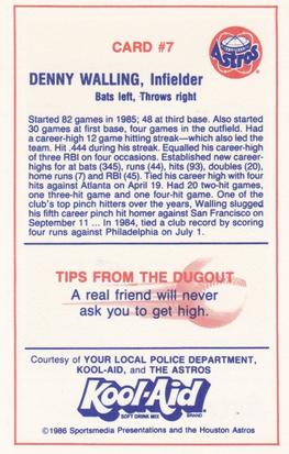 1986 Kool-Aid Houston Astros #7 Denny Walling Back