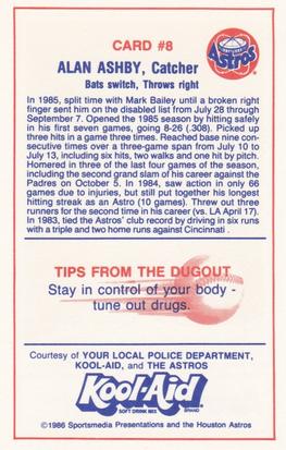 1986 Kool-Aid Houston Astros #8 Alan Ashby Back