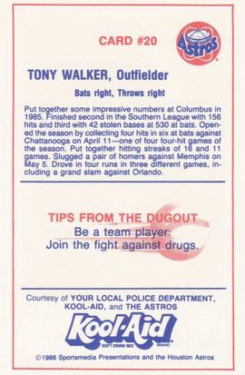 1986 Kool-Aid Houston Astros #20 Tony Walker Back
