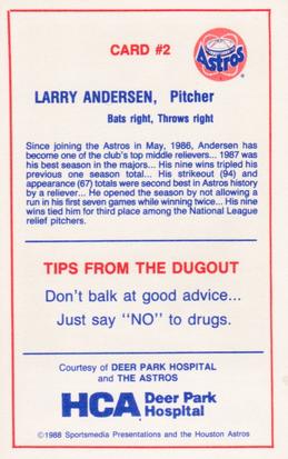 1988 Houston Astros Police #2 Larry Andersen Back