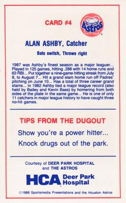 1988 Houston Astros Police #4 Alan Ashby Back
