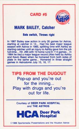 1988 Houston Astros Police #5 Mark Bailey Back